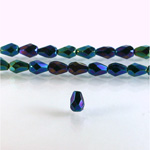 Czech Glass Fire Polish Bead - Pear 07x5MM Full Coated IRIS BLUE