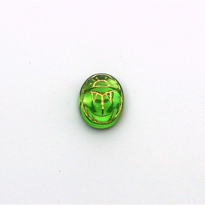 German Glass Flat Back Foiled Scarab with Gold Engraving - 10x8MM PERIDOT