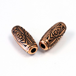 Metalized Plastic Engraved Bead - Fancy 25x11MM ANT COPPER