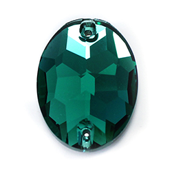 Aurora Crystal Flat Back 2-Hole Sew-on Foiled Stones - Oval 24x17mm EMERALD #9021
