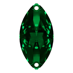 Aurora Crystal Flat Back 2-Hole Sew-on Foiled Stone - Navette 12x6MM EMERALD #9021
