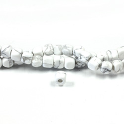 Gemstone Bead - Smooth Cube 2.5MM Diameter Hole 06x6MM WHITE HOWLITE