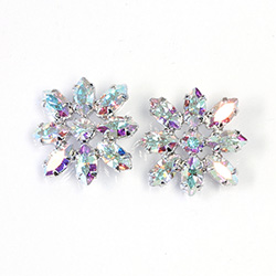 Preciosa Rhinestone Brass Button - Flower 23MM CRYSTAL AB-RHODIIUM