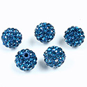 Rhinestone Bead Pave with 1.7MM Hole Metal Base Round 10MM BLUE ZIRCON