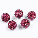 Rhinestone Bead Pave with 1.7MM Hole Metal Base Round 10MM FUCHSIA