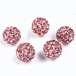 Rhinestone Bead Pave with 1.7MM Hole Metal Base Round 10MM LT ROSE