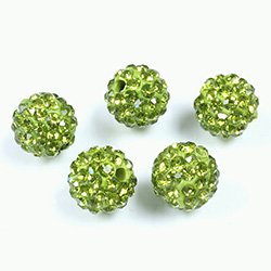 Rhinestone Bead Pave with 1.7MM Hole Metal Base Round 10MM OLIVINE