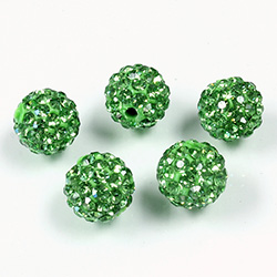 Rhinestone Bead Pave with 1.7MM Hole Metal Base Round 10MM PERIDOT