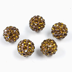 Rhinestone Bead Pave with 1.7MM Hole Metal Base Round 10MM SMOKE TOPAZ