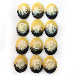Plastic Cameo - Zodiac Series Oval 40x30MM IVORY ON TORTOISE SHELL (2 tone) Sold as 12 assorted