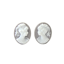 Plastic Cameo - Woman with Ponytail Oval 10x8MM WHITE ON MOCHA