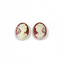 Plastic Cameo - Woman with Ponytail Oval 14x10MM IVORY ON ANTIQUE CORNELIAN