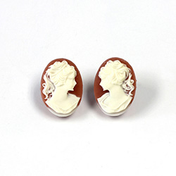 Plastic Cameo - Woman with Ponytail Oval 18x13MM IVORY ON ANTIQUE CORNELIAN