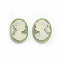 Plastic Cameo - Woman with Ponytail Oval 18x13MM IVORY ON GREEN