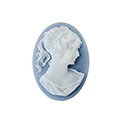 Plastic Cameo - Woman with Ponytail Oval 25x18MM WHITE ON BLUE