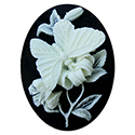 Plastic Cameo - Butterfly Oval 40x30MM WHITE ON BLACK