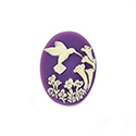 Plastic Cameo - HuMMingbird with Flowers Oval 25x18MM IVORY on PURPLE