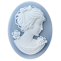 Plastic Cameo - Woman with Bow Oval 40x30MM WHITE ON BLUE