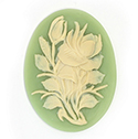 Plastic Cameo - Flower, Rose Oval 40x30MM IVORY ON GREEN