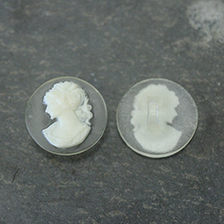 Plastic Button with Cameo - Woman with Ponytail Round 18MM IVORY ON MATT CRYSTAL