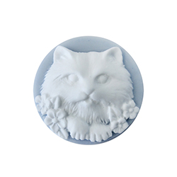 Plastic Cameo - Cat Round 25MM WHITE ON BLUE