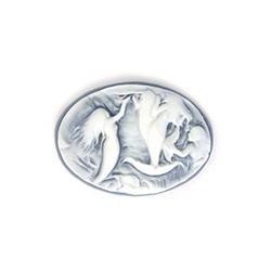 Plastic Cameo - Mermaids Swimming Oval 25x18MM WHITE ON GREY BLUE FS