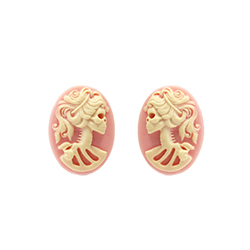 Plastic Cameo - Skeleton, Lolita Oval 18x13MM IVORY ON PINK