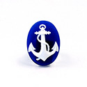 Plastic Cameo - Anchor Oval 25x18MM WHITE ON COBALT BLUE