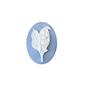 Plastic Cameo - Flower, Lily of the Valley Oval 25x18MM WHITE ON BLUE