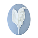 Plastic Cameo - Flower, Lily of the Valley Oval 40x30MM WHITE ON BLUE