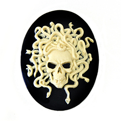 Plastic Cameo - Medusa Skull Oval 40x30MM IVORY ON BLACK