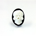 Plastic Cameo - Day of the Dead, Skull Oval 25x18MM WHITE ON BLACK