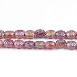 Glass Lampwork Bead Engraved - Oval 10x8MM MATTE RUBY AB