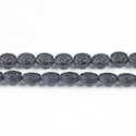 Glass Lampwork Bead Engraved - Oval 10x8MM MATTE JET