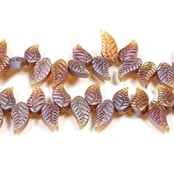 Glass Lampwork Bead Engraved - Leaf 8X18MM MATTE SMOKE TOPAZ AB