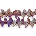 Glass Lampwork Bead Engraved - Leaf 8X18MM MATTE RUBY/HALF PURPLE