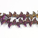 Glass Lampwork Bead Engraved - Leaf 8X18MM FULL METALLIC PURPLE