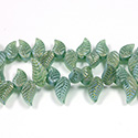Glass Lampwork Bead Engraved - Leaf 8X18MM MATTE EMERALD AB