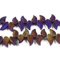 Glass Lampwork Bead Engraved - Leaf 8X18MM MATTE FULL METALLIC PURPLE