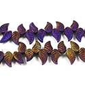 Glass Lampwork Bead Engraved - Leaf 8X18MM MATTE FULL METALLIC PURPLE