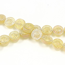 Glass Lampwork Bead Engraved - Sun - Round 10MM JONQUIL AB