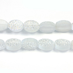Glass Lampwork Bead Engraved - Oval Flat Snakesin Effect 13x10MM MAT CRYSTAL HALF PURPLE COAT