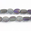 Glass Lampwork Bead Engraved - Oval Flat Snakesin Effect 13x10MM MAT CRYSTAL HALF PURPLE COAT