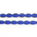 Glass Fire Polished Table Cut Window Bead - Oval 09x6MM SAPPHIRE with GOLD