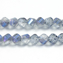 Chinese Cut Crystal Bead - Helix Twisted 08MM CRYSTAL 1/2 FROST BLUE LUMI