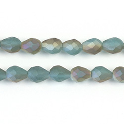 Chinese Cut Crystal Bead - Pear 07x5MM MATTE AQUA 1/2 LUMI