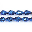 Chinese Cut Crystal Bead - Pear 11x8MM BLUE METALLIC