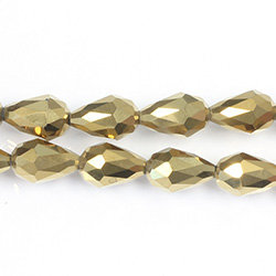 Chinese Cut Crystal Bead - Pear 11x8MM GOLD METALLIC