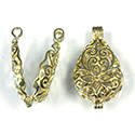 Brass Bead Cage Pendant Hinged with Loop - Pear 30x16MM RAW Unplated