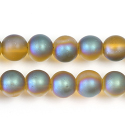 Pressed Glass Bead Smooth - Round 08MM MATTE CITRINE HALF GREEN